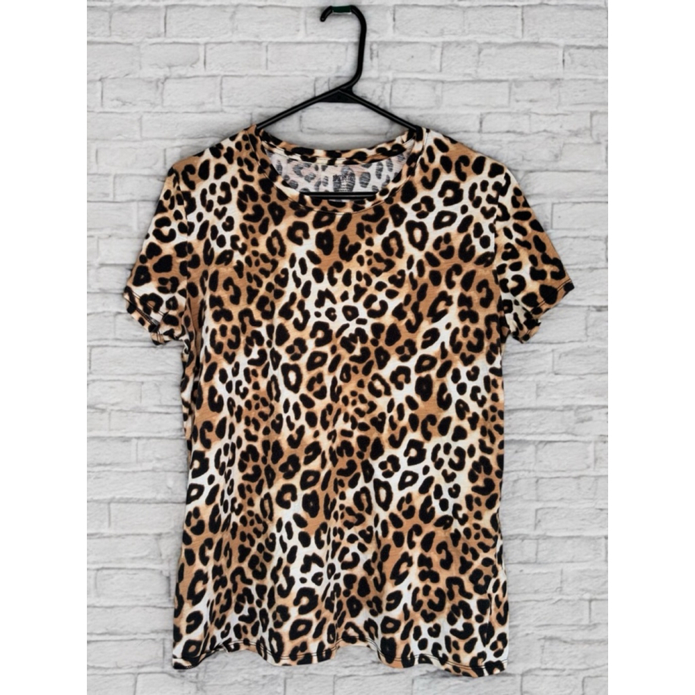 PINK Victoria's Secret Women's Large Leopard Print Perfect Crew Tee Loungewear
